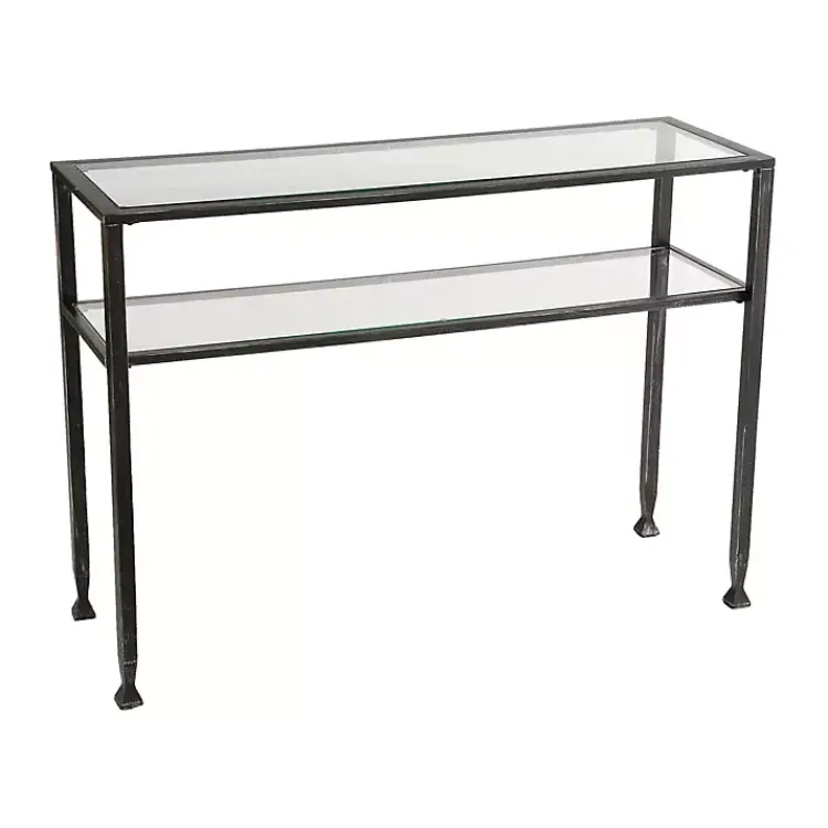 Console Tables-Kirklands Home Metal and Tempered Glass Console Table Black