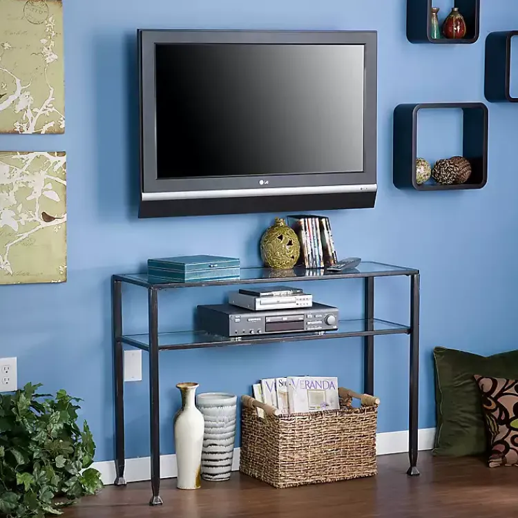 Console Tables-Kirklands Home Metal and Tempered Glass Console Table Black