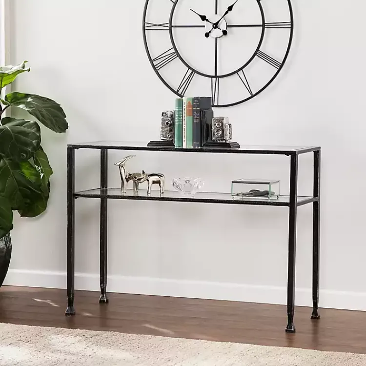 Console Tables-Kirklands Home Metal and Tempered Glass Console Table Black