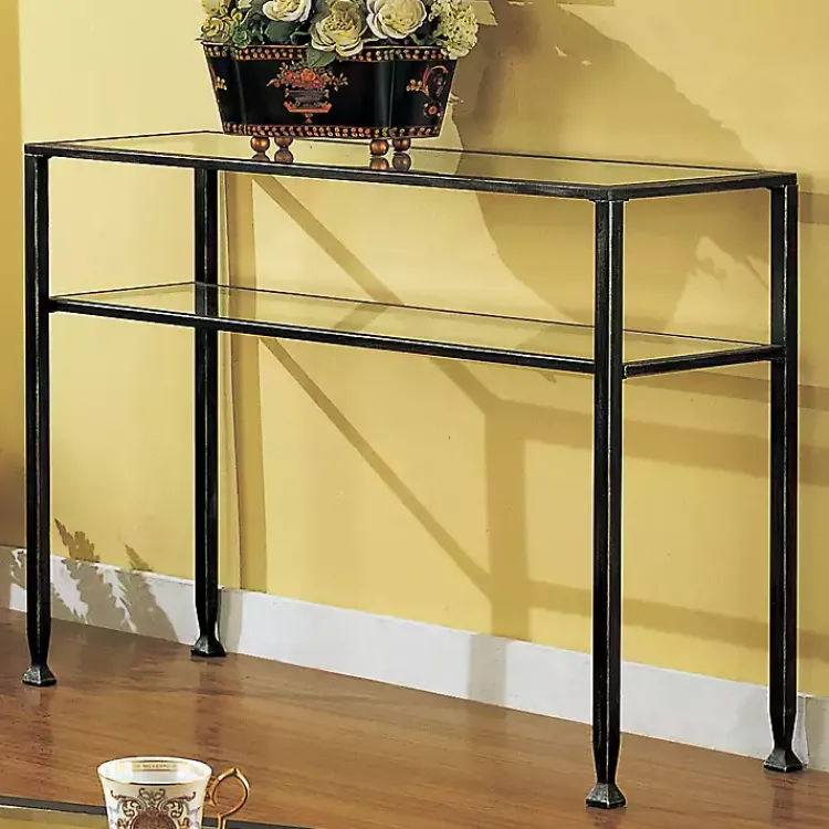 Console Tables-Kirklands Home Metal and Tempered Glass Console Table Black