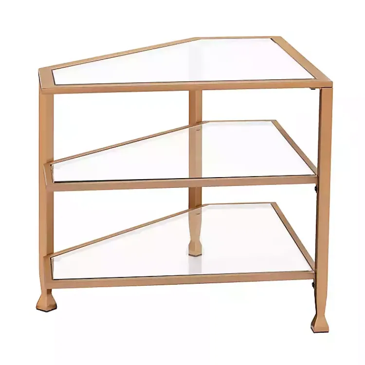 Tv Stands & Media Consoles-Kirklands Home Metal and Glass Corner TV Stand Gold