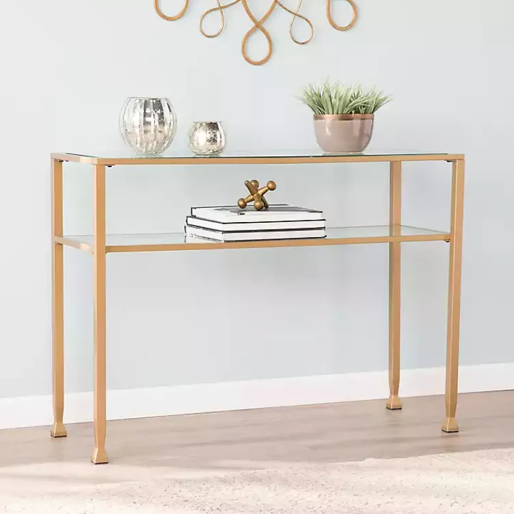 Console Tables-Kirklands Home Metal and Tempered Glass Console Table Gold