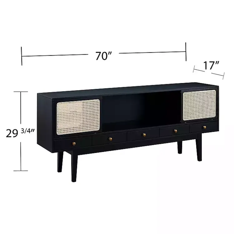 Tv Stands & Media Consoles-Kirklands Home Matilda Midcentury Woven Cane Media Cabinet Black