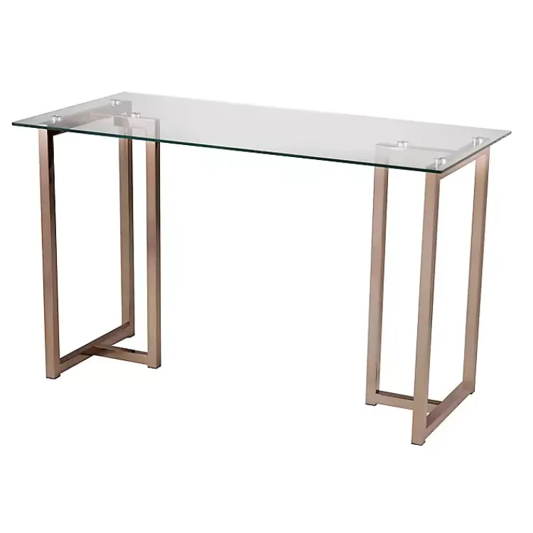 Office Furniture-Kirklands Home Champagne Iron and Glass Desk Gold