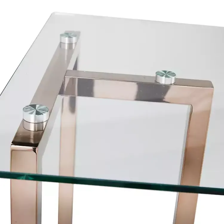 Office Furniture-Kirklands Home Champagne Iron and Glass Desk Gold
