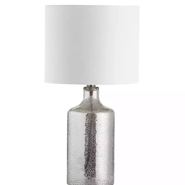 Table Lamps-Kirklands Home Silver Mercury Glass Cylinder Table Lamp White