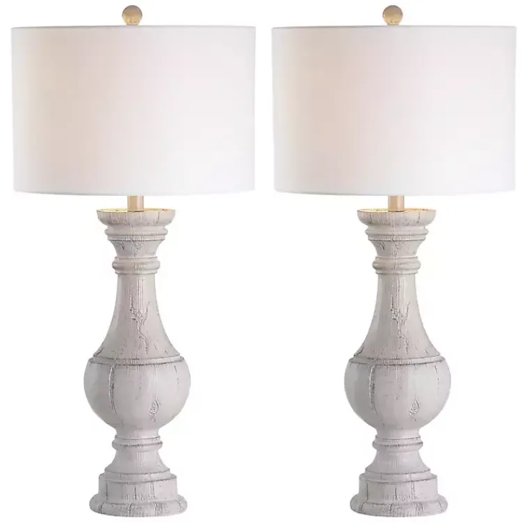 Table Lamps-Kirklands Home Distressed Ivory Faux Wood Table Lamps, Set of 2 White