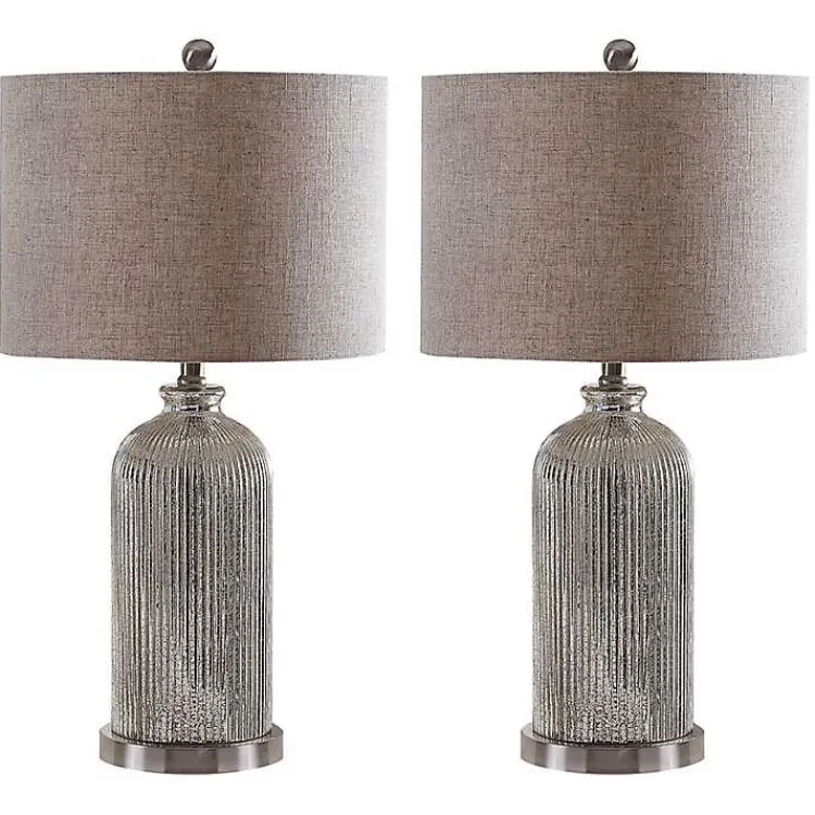 Table Lamps-Kirklands Home Silver Mercury Glass Ribbed Table Lamps, Set of 2 Tan