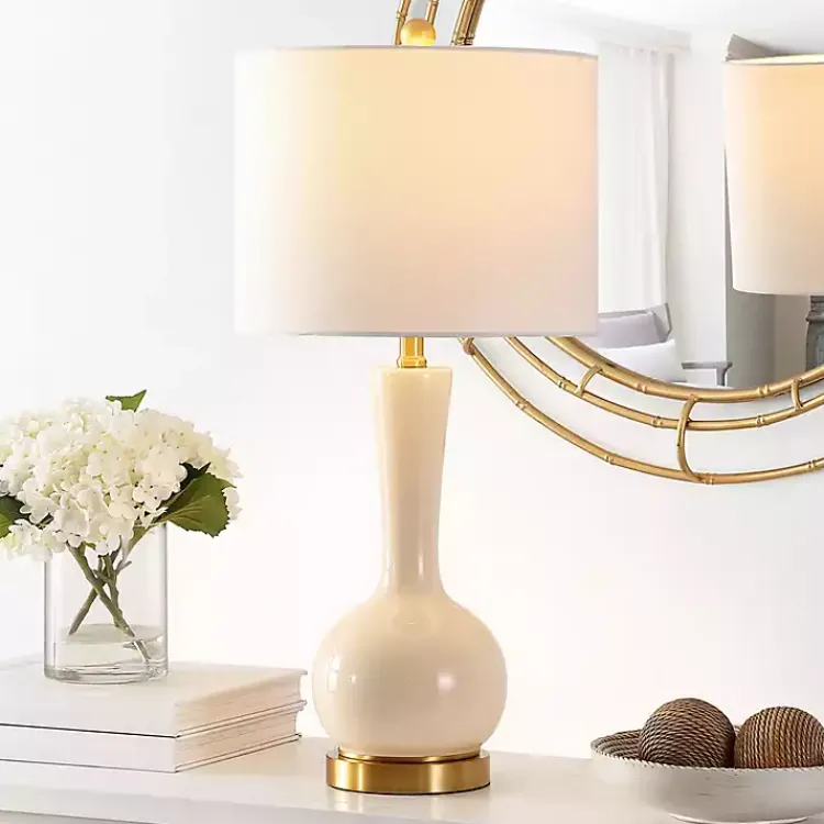 Table Lamps-Kirklands Home Glazed Glass Teardrop Table Lamp Ivory