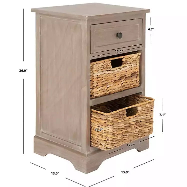 Accent & End Tables-Kirklands Home Whitewashed Brown Wood Side Table with Baskets