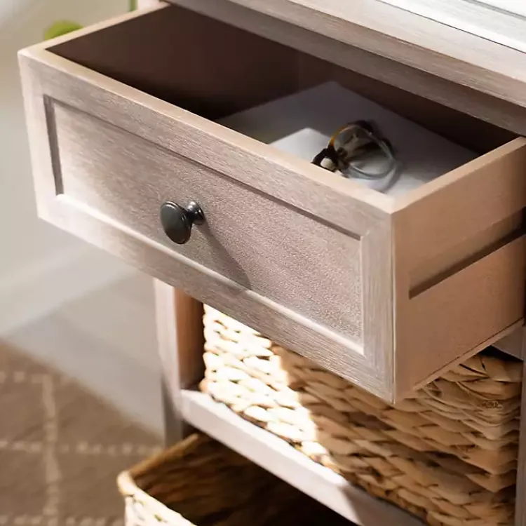 Accent & End Tables-Kirklands Home Whitewashed Brown Wood Side Table with Baskets