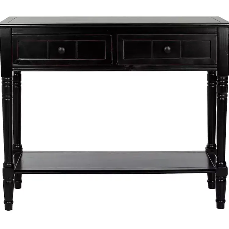 Console Tables-Kirklands Home Distressed Wood 2-Drawer Console Table Black