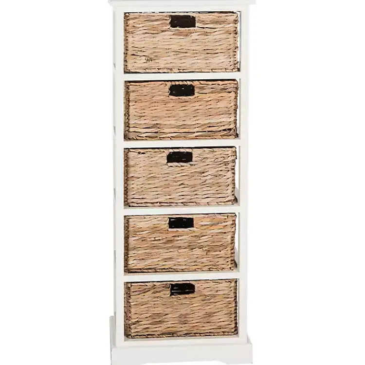 Bookshelves-Kirklands Home Wood 5-Tier Basket Storage Shelf White