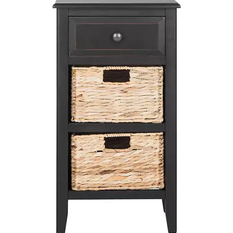Accent & End Tables-Kirklands Home Wood Side Table with Baskets Black