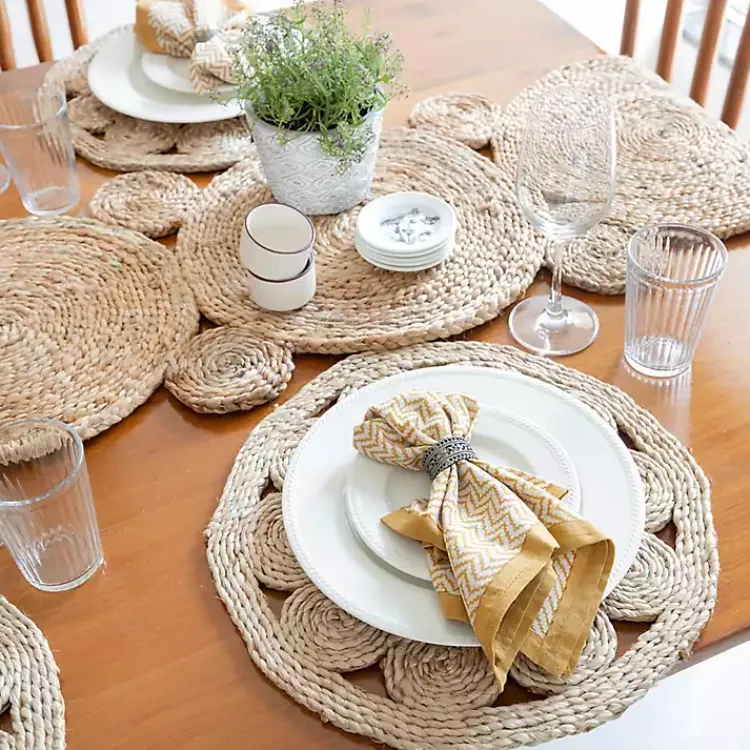 Table Linens-Kirklands Home Round Decorative Braided Jute Placemats, Set of 2 Tan