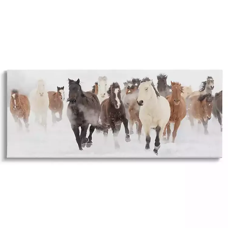 Canvas Art-Kirklands Home Wild Winter Horses Canvas Art Print, 48x20 in.