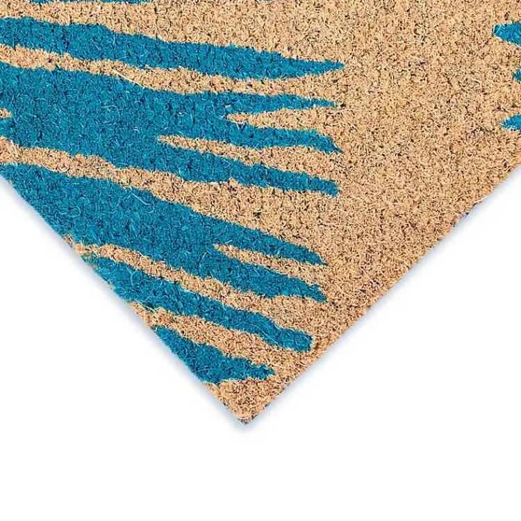 Doormats-Kirklands Home Blue Palm Fronds Welcome Coir Doormat
