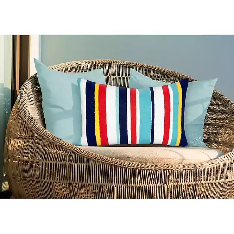 Outdoor Cushions & Pillows-Kirklands Home Blue & Red Lamontage Stripe Outdoor Lumbar Pillow