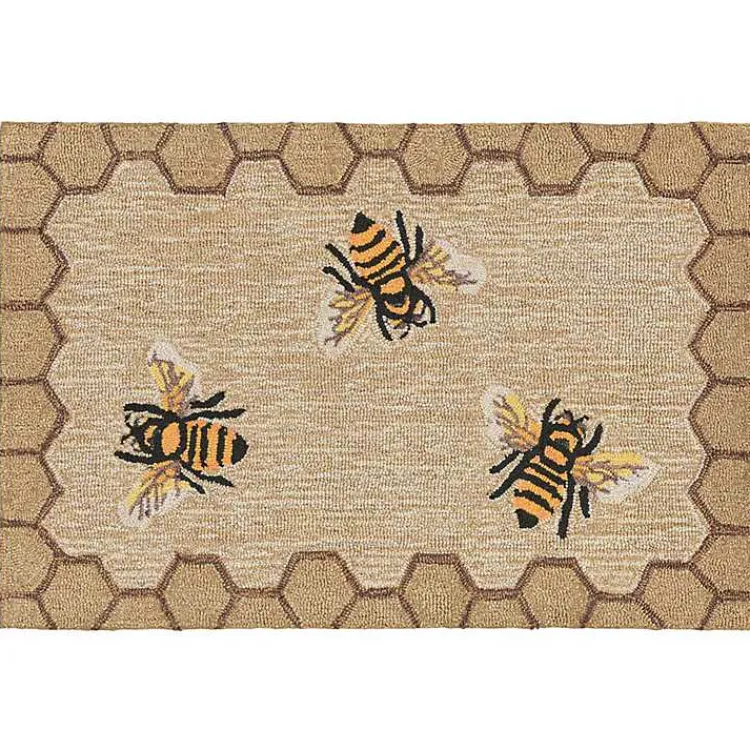 Outdoor Rugs-Kirklands Home Natural Honeycomb & Bees Outdoor Accent Rug