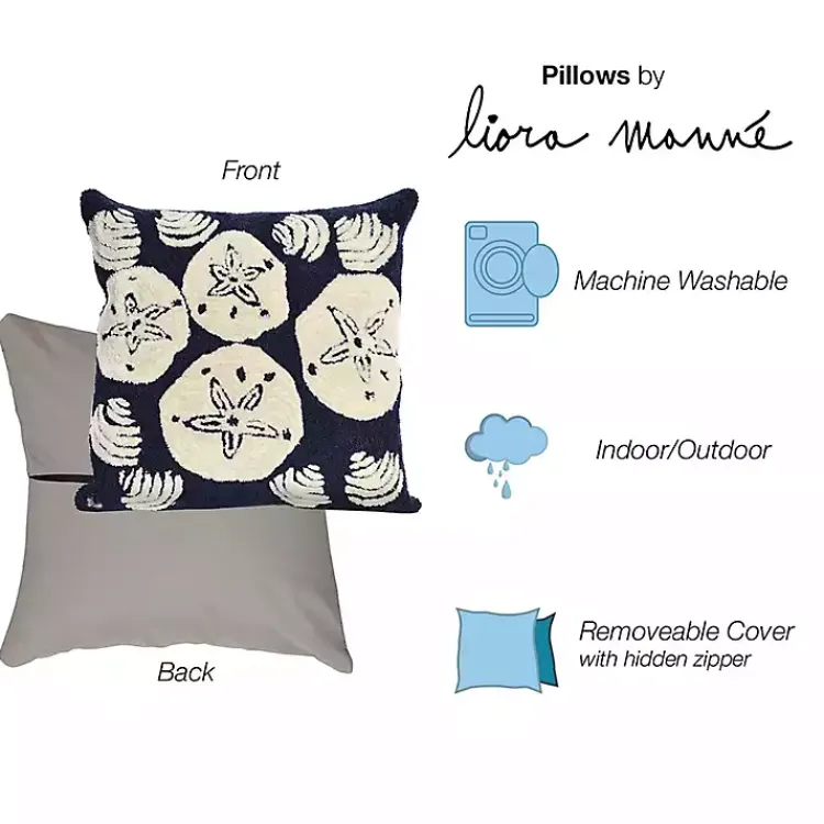 Outdoor Cushions & Pillows-Kirklands Home Handhooked Navy Sand Dollar Outdoor Throw Pillow
