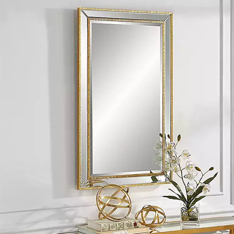 Decorative Mirrors-Kirklands Home Beveled Rectangular Wall Mirror Gold