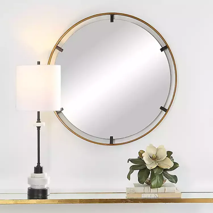 Decorative Mirrors-Kirklands Home Gold Suspended Round Wall Mirror