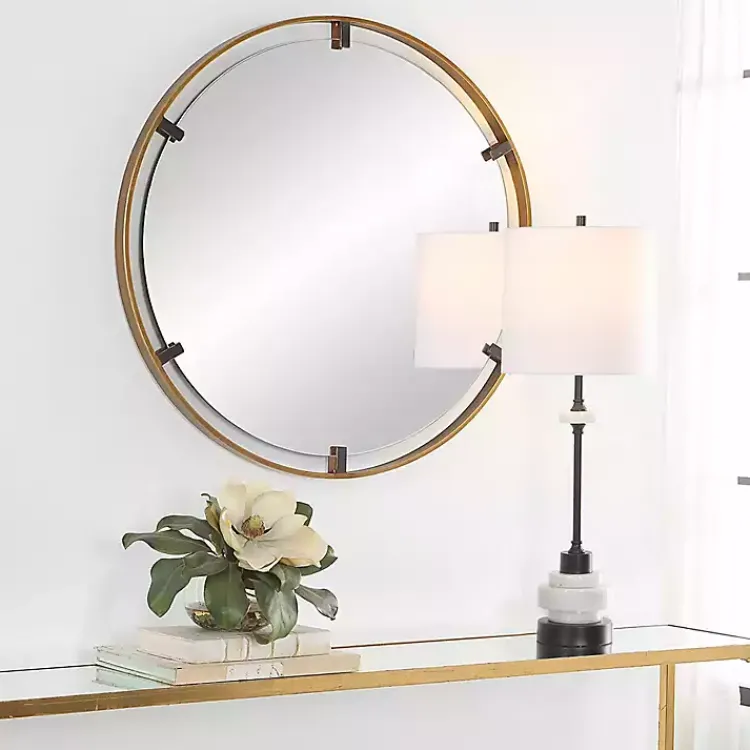 Decorative Mirrors-Kirklands Home Gold Suspended Round Wall Mirror