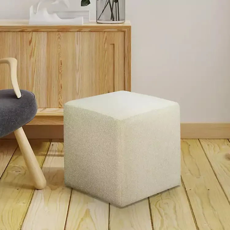 Benches & Ottomans-Kirklands Home Newton Boucle Square Ottoman Ivory