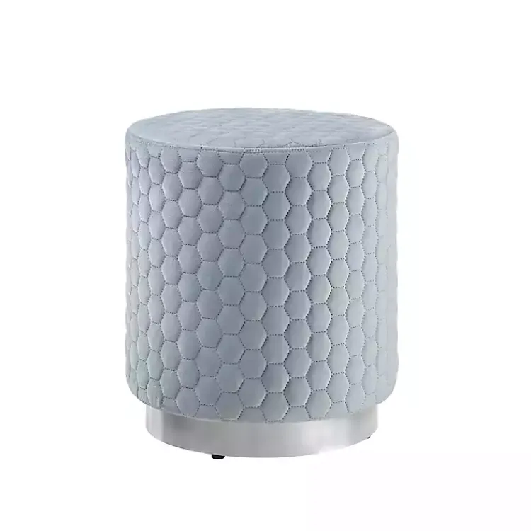 Benches & Ottomans-Kirklands Home Blue Quilted Honeycomb Ottoman