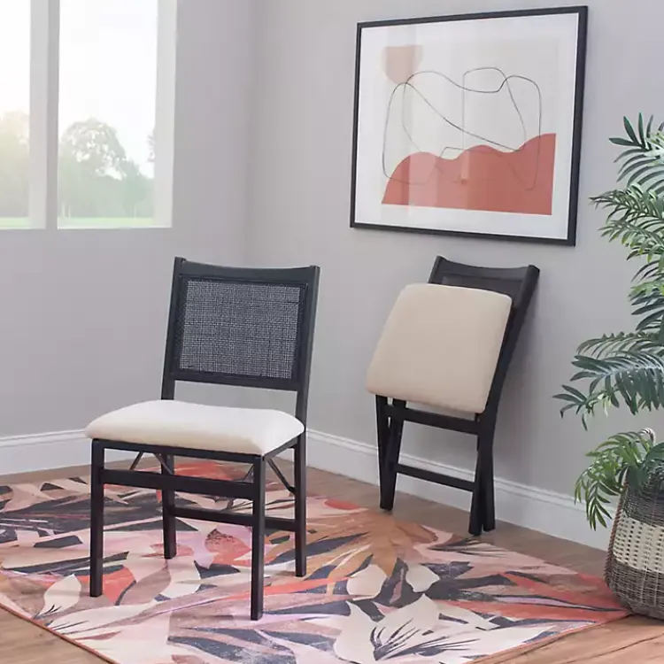 Dining Chairs-Kirklands Home Black Woven Cane Foldable Dining Chair