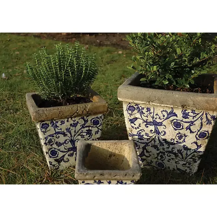 Planters-Kirklands Home Blue and White Ceramic Flower Pots, Set of 3