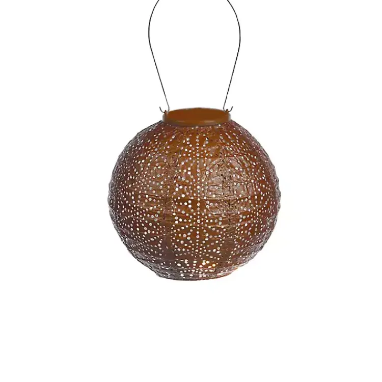 Outdoor Lighting-Kirklands Home Copper Sashiko Round Hanging LED Outdoor Lantern Brown