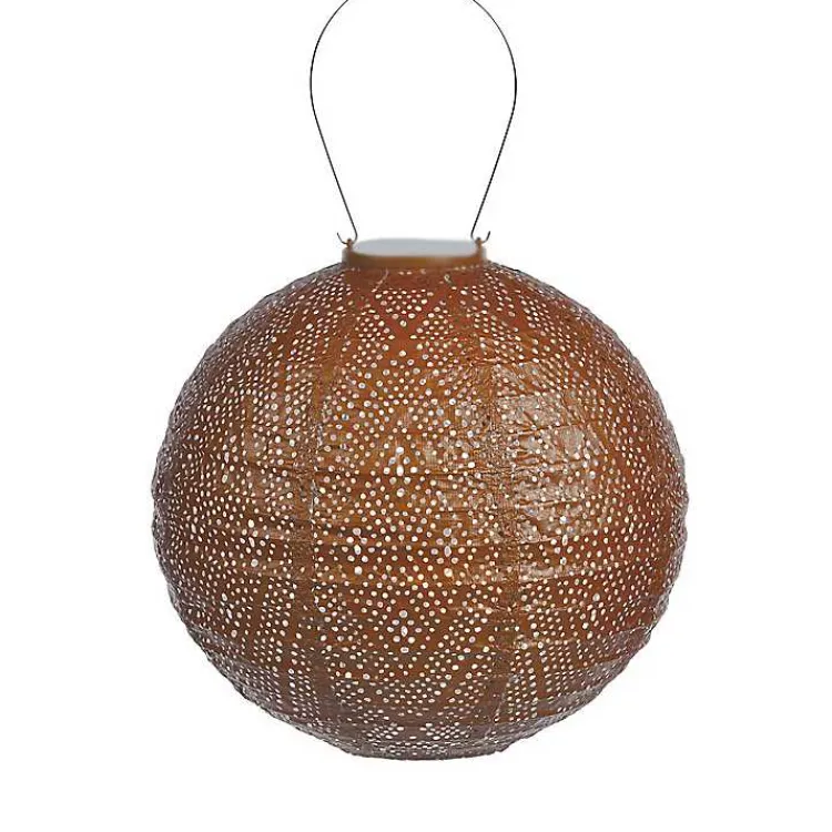 Outdoor Lighting-Kirklands Home LED Round Copper Outdoor Hanging Lantern Orange