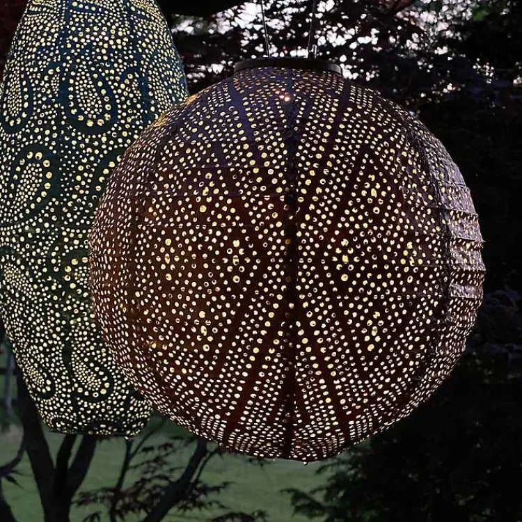 Outdoor Lighting-Kirklands Home LED Round Copper Outdoor Hanging Lantern Orange