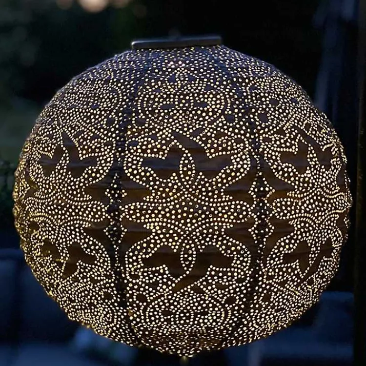 Outdoor Lighting-Kirklands Home LED Round Taupe Outdoor Hanging Lantern Gray