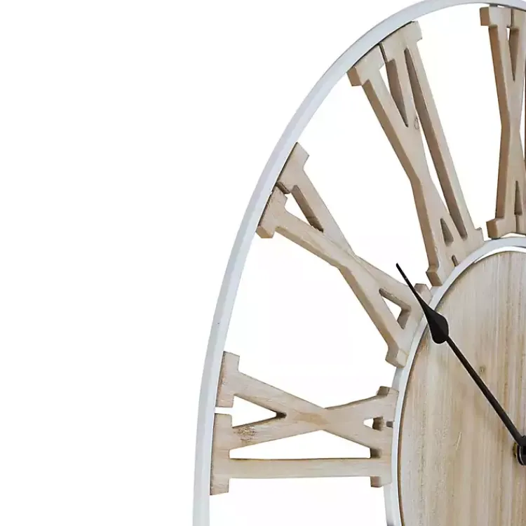 Clocks-Kirklands Home Round White Metal and Wood Wall Clock