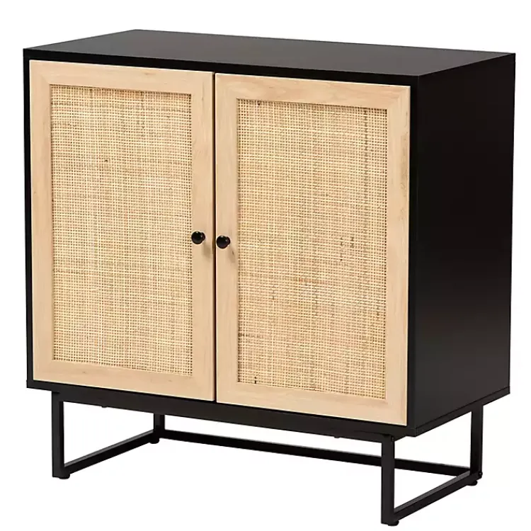 Cabinets & Sideboards-Kirklands Home Wood and Rattan 2-Door Cabinet Black