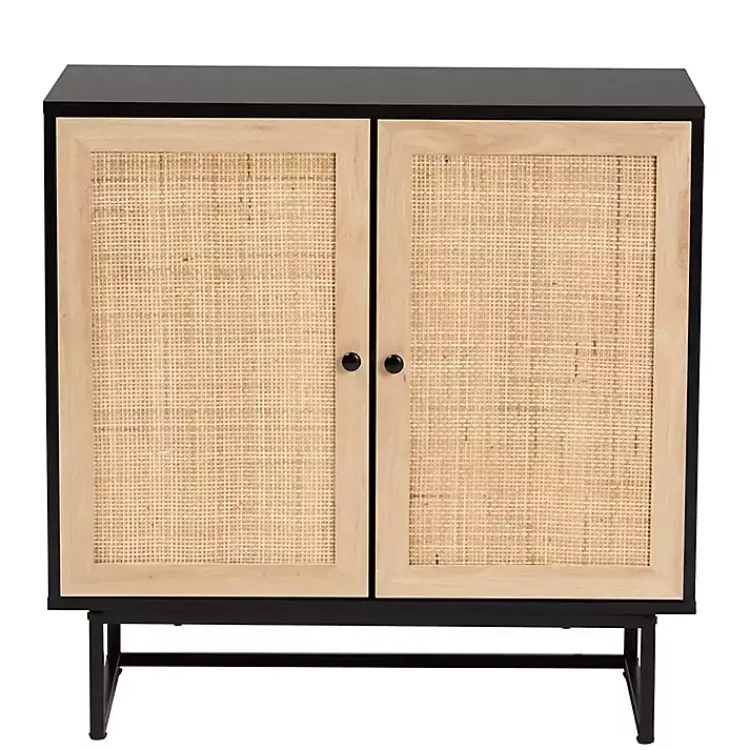 Cabinets & Sideboards-Kirklands Home Wood and Rattan 2-Door Cabinet Black