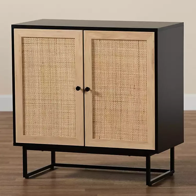 Cabinets & Sideboards-Kirklands Home Wood and Rattan 2-Door Cabinet Black