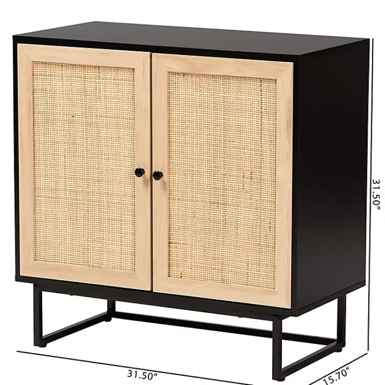 Cabinets & Sideboards-Kirklands Home Wood and Rattan 2-Door Cabinet Black
