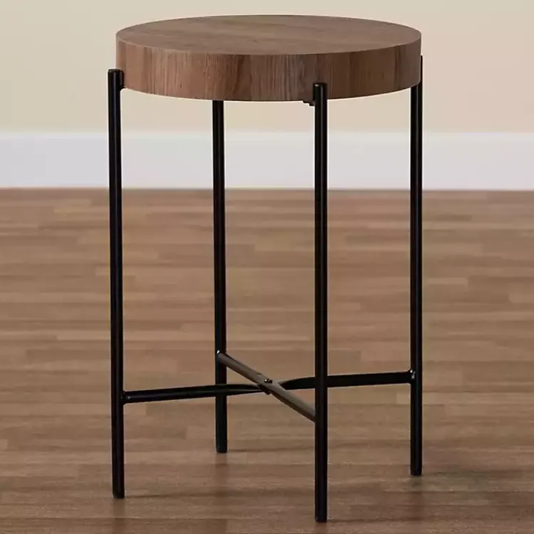 Accent & End Tables-Kirklands Home Round Light Wood X Base Accent Table Brown