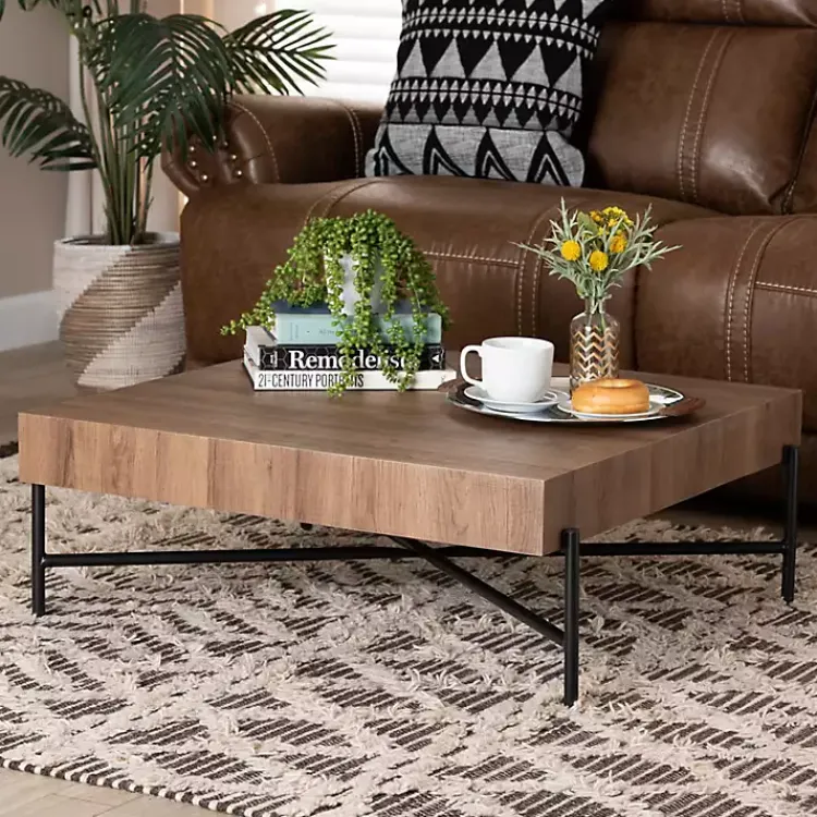 Coffee Tables-Kirklands Home Square Light Wood X Base Coffee Table Brown