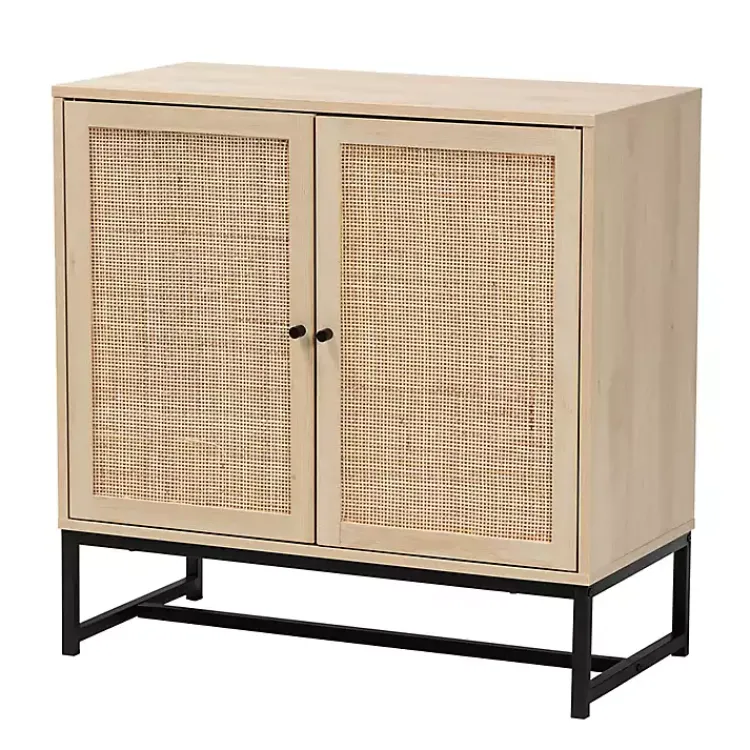 Cabinets & Sideboards-Kirklands Home Light Wood and Rat 2-Door Cabinet Tan