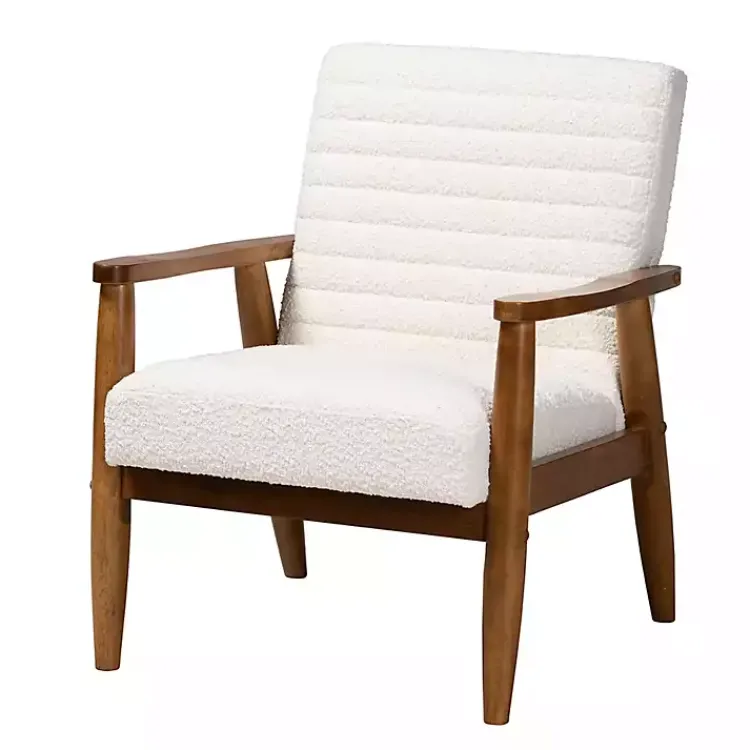 Accent Chairs-Kirklands Home Boucle & Wood Frame Accent Chair Ivory