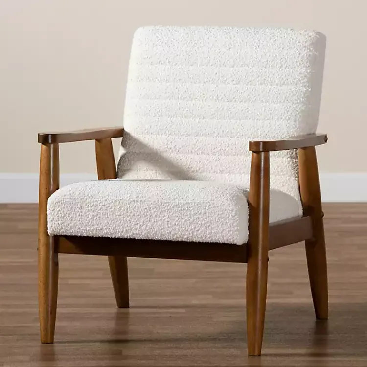 Accent Chairs-Kirklands Home Boucle & Wood Frame Accent Chair Ivory