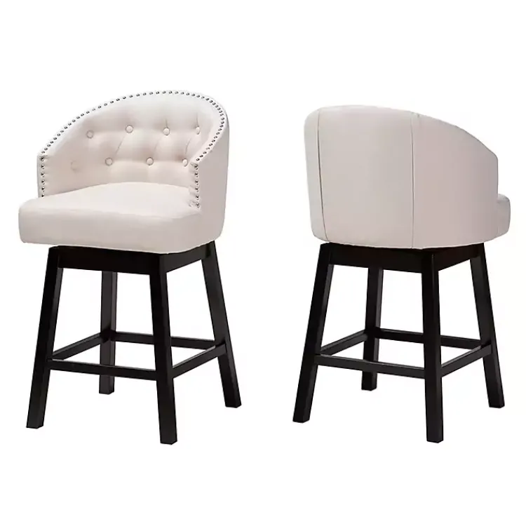 Bar Stools & Counter Height Stools-Kirklands Home Beige Tufted Seat Swivel Counter Stools, Set of 2 Tan
