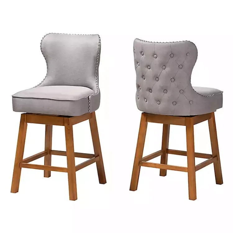 Bar Stools & Counter Height Stools-Kirklands Home Tufted Back Swivel Counter Stools, Set of 2 Gray