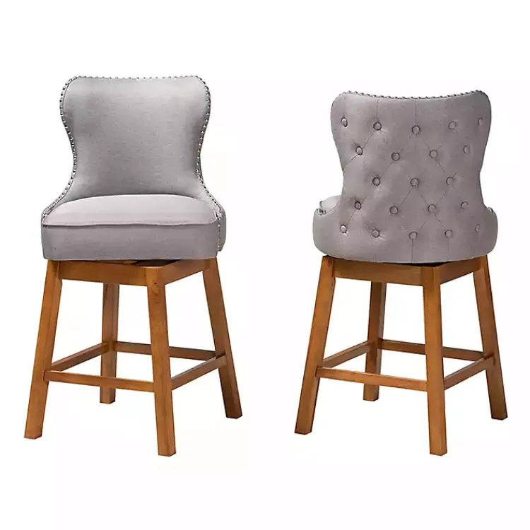 Bar Stools & Counter Height Stools-Kirklands Home Tufted Back Swivel Counter Stools, Set of 2 Gray