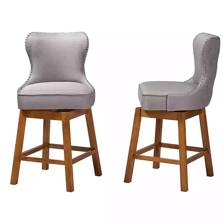 Bar Stools & Counter Height Stools-Kirklands Home Tufted Back Swivel Counter Stools, Set of 2 Gray