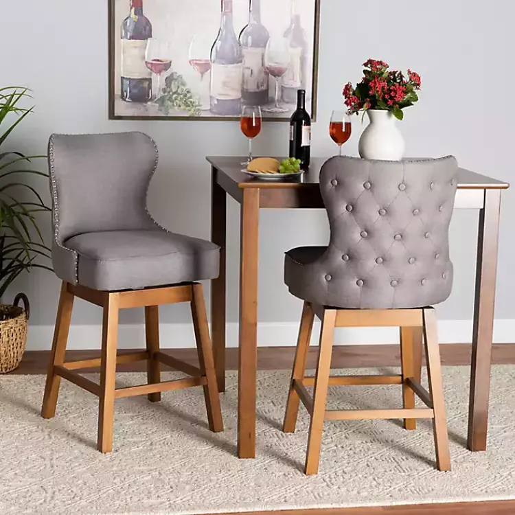 Bar Stools & Counter Height Stools-Kirklands Home Tufted Back Swivel Counter Stools, Set of 2 Gray